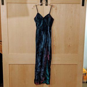 Blue-Purple Velvet Slip Dress with Leg Slit